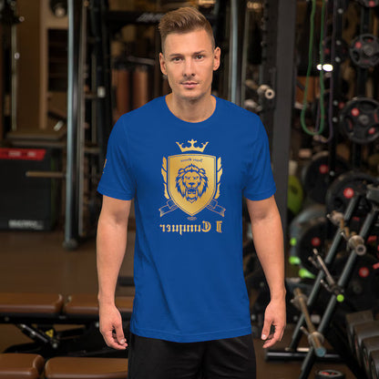 Empower Mirror Tee: 'I Conquer' Reflective Gym Shirt for Men (The logo is supposed to be backward!)