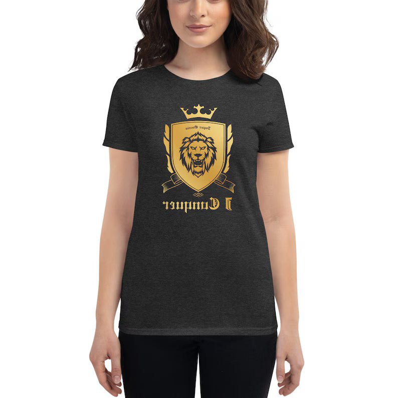 Empower Mirror Tee: 'I Conquer' Reflective Gym Shirt