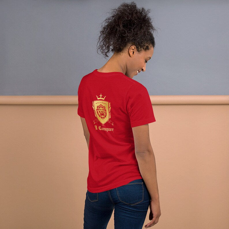 Empower Mirror Tee: 'I Conquer' Reflective Gym Shirt ( It's supposed to be backwards!)
